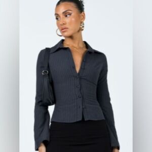 Princess Polly Black Pinstripe Button Down Shirt